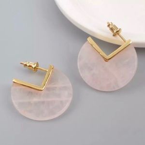 24K Gold Natural Rose Quartz Slice Earrings